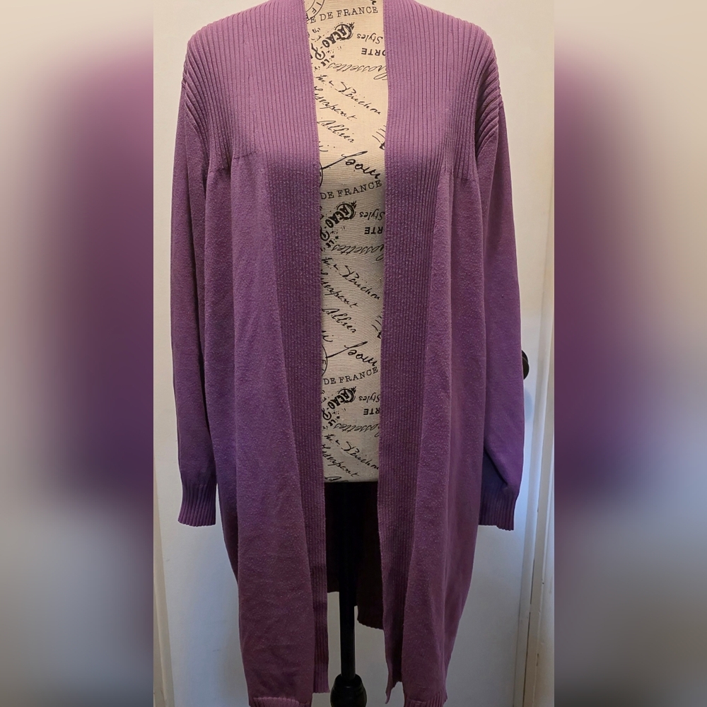 Womens Plus Size 2X 22 24 Purple Open Front Long Sleeve Cardigan Avenue Sweater